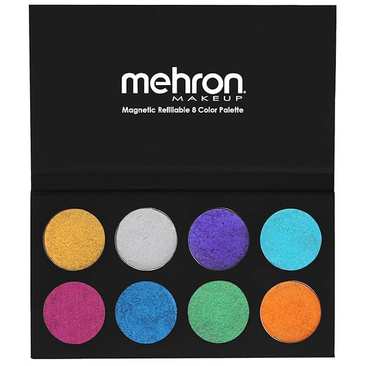 Mehron Makeup Paradise Makeup AQ 8 Color Metallic Palette | Magnetic Refillable Body Paint & Face Paint Palette | Professional Water Activated Makeup for Costumes, SFX, Halloween, & Cosplay-Velvo Beauty