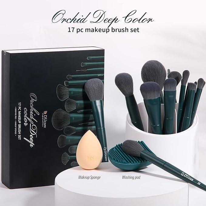 DUcare 17Pcs Professional Makeup Brush Set Complete Kit with Brush Cleaning Mat and Makeup Sponge, Ideal for Foundation, Eyeshadow, Liquid Cream, Gift Box Set-Velvo Beauty
