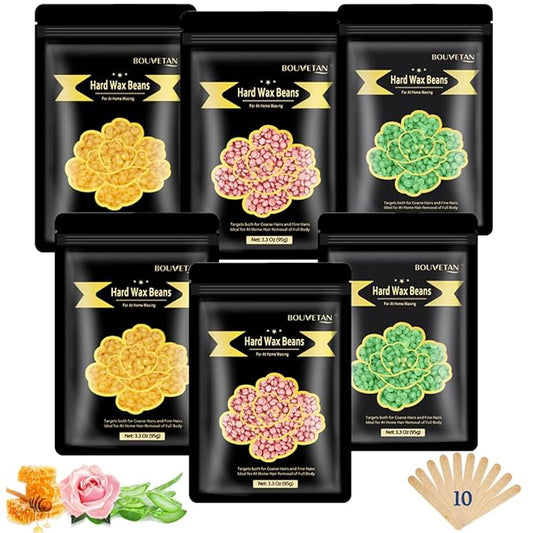 Wax Beads for Hair Removal – 6 Packs, 21oz – Gentle, Effective Hard Waxing Beads for Smooth Skin Bikini, Eyebrow, Face, Legs, Full Body Waxing-Velvo Beauty