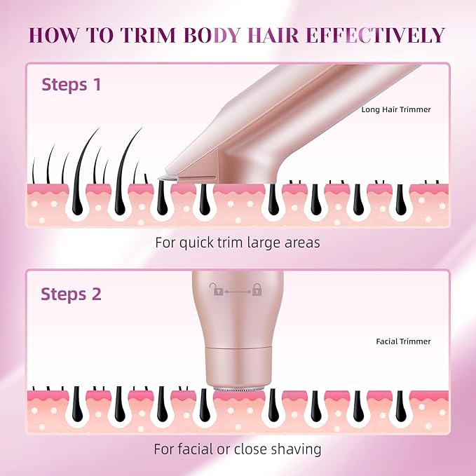 Bikini Trimmer for Women,3 in 1 Electric Razor with Ceramic Blades, IPX7 Waterproof, USB Rechargeable, Painless Hair Removal for Face,Body,Bikini Area, Travel Grooming Kit (Rose Gold)-Velvo Beauty