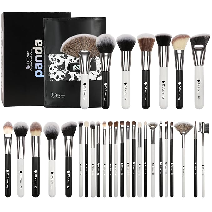 DUcare Professional Makeup Brushes 31Pcs Panda Series Makeup Brush Set Kabuki Foundation Blending Face Powder Blush Concealers Eye Shadows With Leather Case Organizer-Velvo Beauty