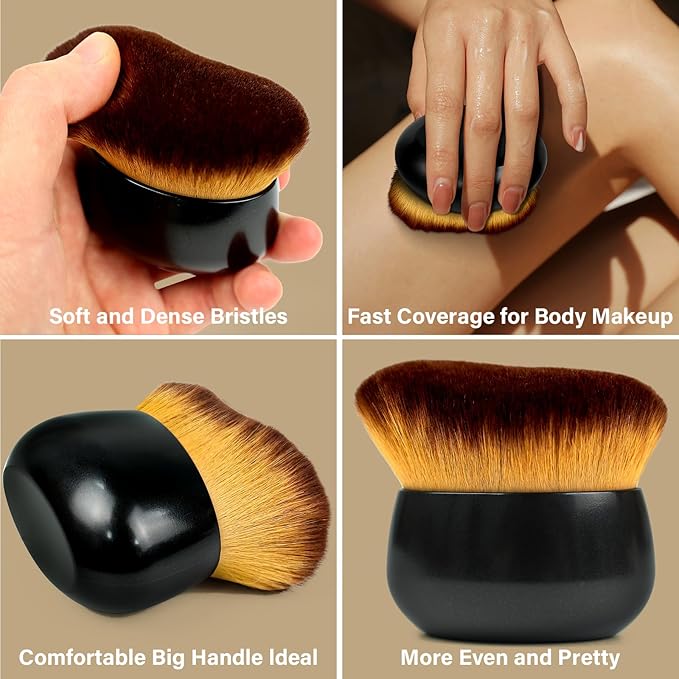 Extra Large Body Makeup Brush For Self Tanner, Leg Makeup &Bronzer Blend,75 mm Wide-headed Kabuki Brush Provides More Even& Pretty Application, Sunscreen Face& Back Makeup Brush, Wet& Dry Use- Black-Velvo Beauty