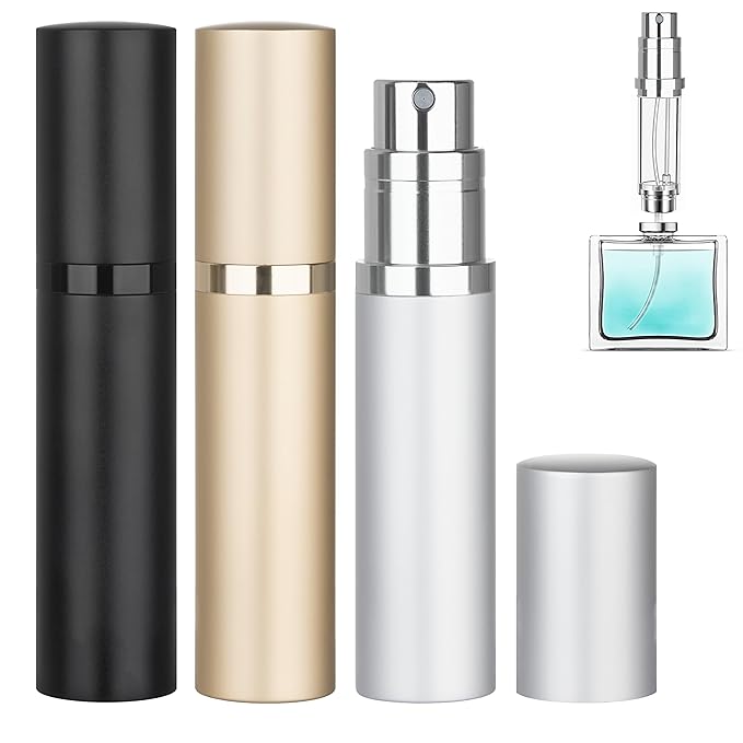 Refillable Perfume Atomizer Travel Bottle 3-Pack 5ml Leakproof Luxury Travel Perfume Refillable Bottle, Portable Fragrance Atomiser (Black & Gold & Silver)-Velvo Beauty