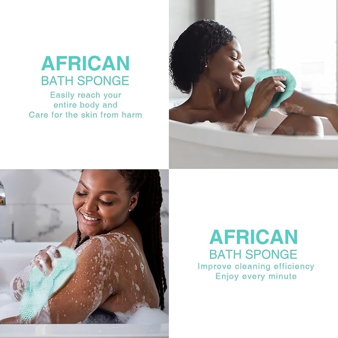 UJFQBH 2 Pieces African Bath Sponge African Net Long Net Bath Sponge Exfoliating Shower Body Scrubber Back Scrubber Skin Smoother,Great for Daily Use (Green)-Velvo Beauty