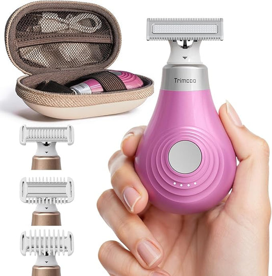 Mini Bikini Trimmer for Women - Intimate Pubic Hair Removal, Electric Body Groomer, Small Portable Wet/Dry Shaver, Magnetic Blade, USB-C Rechargeable with Travel Case, Easy to Clean (Pink)-Velvo Beauty