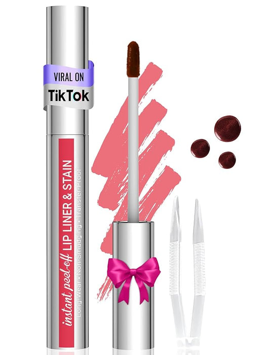 Lip Stain - Lip Liner Stain, Long Lasting Peel Off Lip Stain, Natural Peel Off Lip Liner Stain with Tweezer, Easy to Use, Waterproof, Smudge-proof, Transfer-proof, Nude Pink-Velvo Beauty