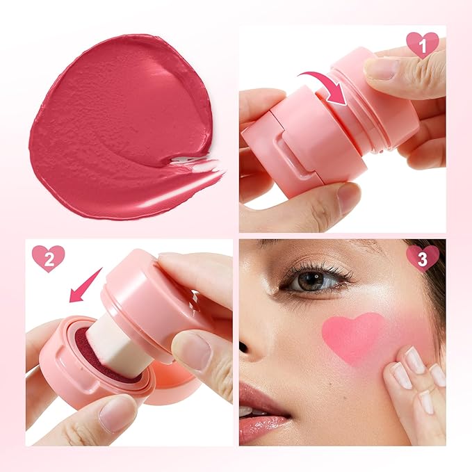 Boobeen Liquid Blush for Cheeks, Buildable & Blendable Face Blusher, Cheek Stamp Blush with Heart-shaped Applicator, Lightweight Air Cushion Blush for Velvet Matte Finish-Velvo Beauty
