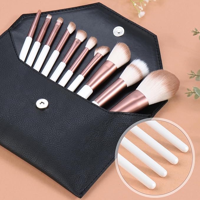 Makeup Brushes Set With Case 10Pcs White Makeup Brush Kit Foundation Eyeshadow Powder Blending Kabuki Eyebrow Eyelash Brushes Cosmetic Brush Travel Kit Gift (White+Brown)-Velvo Beauty