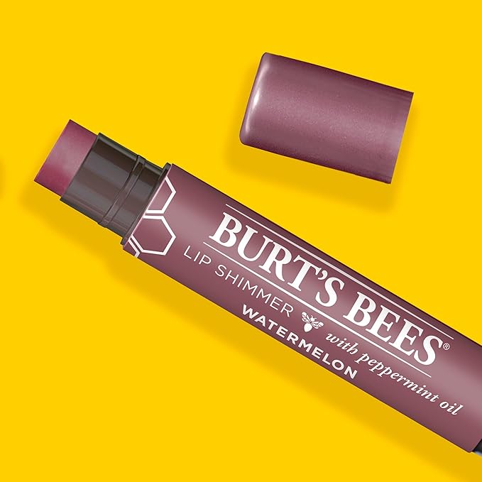 Burt's Bees Shimmer Lip Tint Easter Basket Stuffers, Tinted Lip Balm Stick, Moisturizing for All Day Hydration with Natural Origin Glowy Pigmented Finish & Buildable Color, Watermelon (4-Pack)-Velvo Beauty