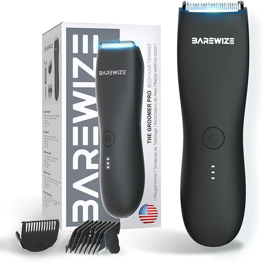 Body Hair & Pubic Hair Trimmer for Men | Waterproof, USB-C Rechargeable, LED Light, Replaceable Ceramic Blade, Electric Ball Shavers, Manscape Kit, Mens Personal Groomer (Raven Black)-Velvo Beauty