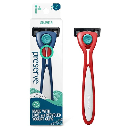 Preserve Shave 5 Five Blade Refillable Razor, Made from Recycled Materials, Poppy Red-Velvo Beauty
