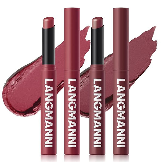 Jolilab 2Pcs Velvet Matte Lipstick Nude Matte Soft Dark Color Stick High Pigmented Long-Lasting Waterproof Lip Stick Lip Balm Beauty Cosmetics Gift for Girls and Women(11#+12#-Velvo Beauty