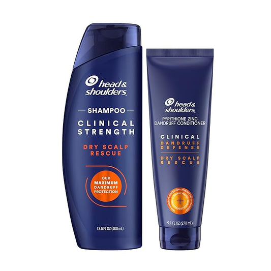 Head & Shoulders Clinical Strength Dandruff Shampoo and Conditioner Set, Dry Scalp Relief, Up to 100% Flake Protection, Selenium Sulfide Formula, 13.5 & 9.1 Fl Oz, 2 Pack-Velvo Beauty