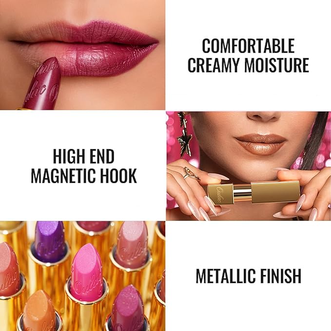 Oulac Metallic Fuchsia & Pink Lipstick Set - 2PCS Vegan Lightweight Hydrating Formula with High Impact Lip Color for Full Coverage Lip Makeup, Christmas Gifts for Women, 15+17-Velvo Beauty