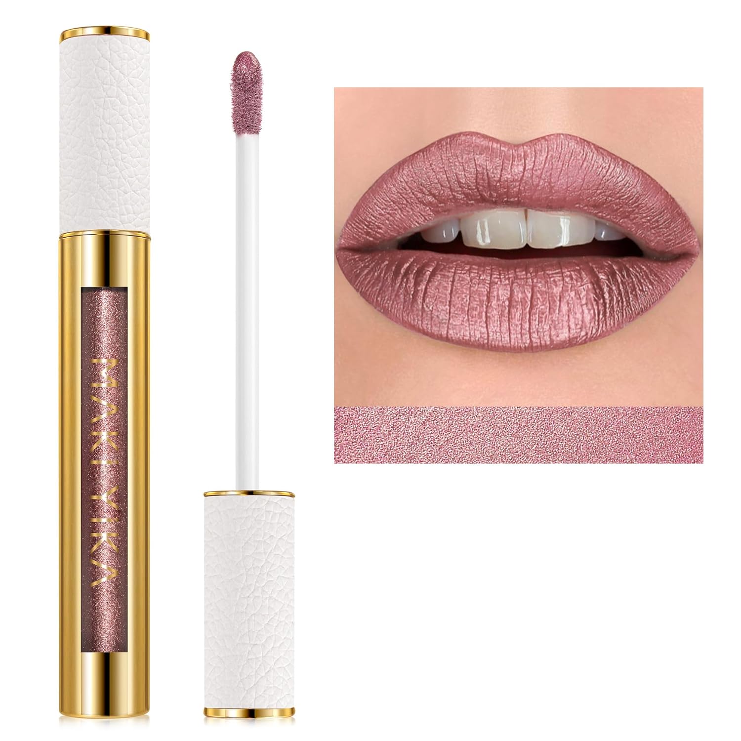 MAKI YIKA Metallic Pink Lipstick for Women Nude Lipsticks Long Lasting Shine Glitter Lipstick No Smudge No Transfer Liquid Lip Gloss (BR010 Sweet Sugar)-Velvo Beauty