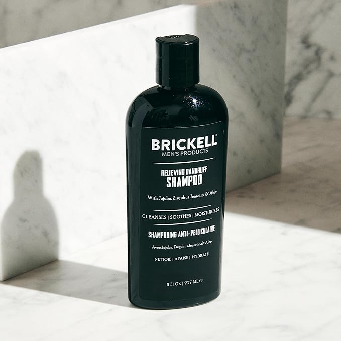 Brickell Men's Relieving Dandruff Shampoo For Men, Natural & Organic, Soothes and Eliminates Dandruff with Ziziphus Joazeiro, Aloe and Jojoba Oil (8 oz)-Velvo Beauty