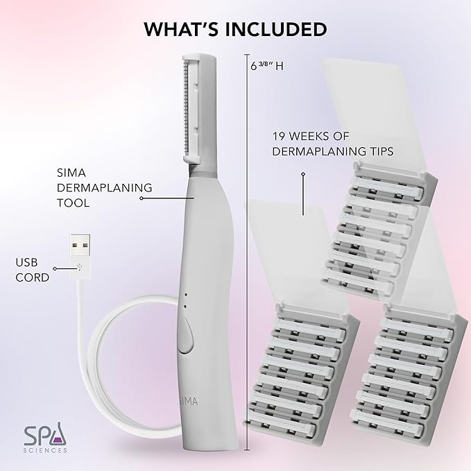 SPA SCIENCES - SIMA Patented Dermaplane Razor for Women Face – Painless 2-in-1 Facial Exfoliation & Peach Fuzz Hair Removal – Anti-Aging – 3 Speeds – Rechargeable – 19 Weeks Treatment-Velvo Beauty