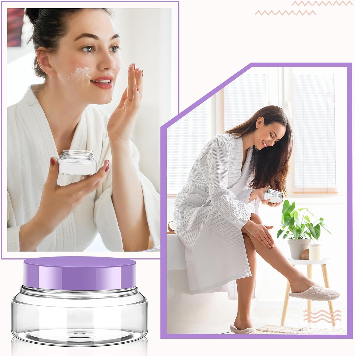 Tessco 24 Pack Plastic Jars with Lids Labels Empty Clear Plastic Jars Round Refillable Cosmetic Containers Body Butter Containers Bulk Sugar Scrub Bottle for Make Up(5 oz,Clear, Purple)-Velvo Beauty