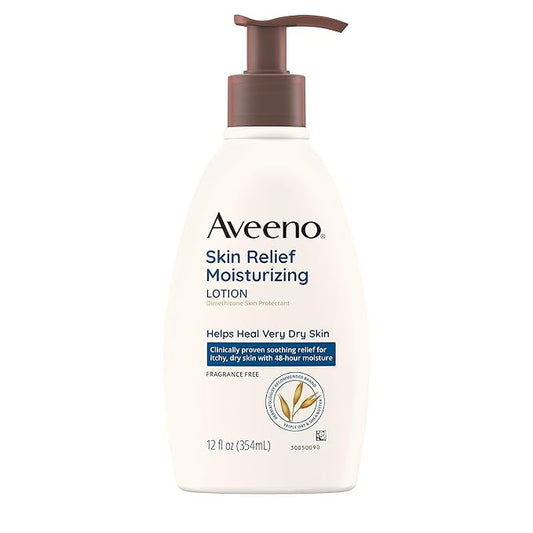 Aveeno Skin Relief Moisturizing Lotion for Very Dry, Itchy Skin with Soothing Triple Oat & Shea Butter Formula, Fragrance Free, 12 Fl. Oz-Velvo Beauty