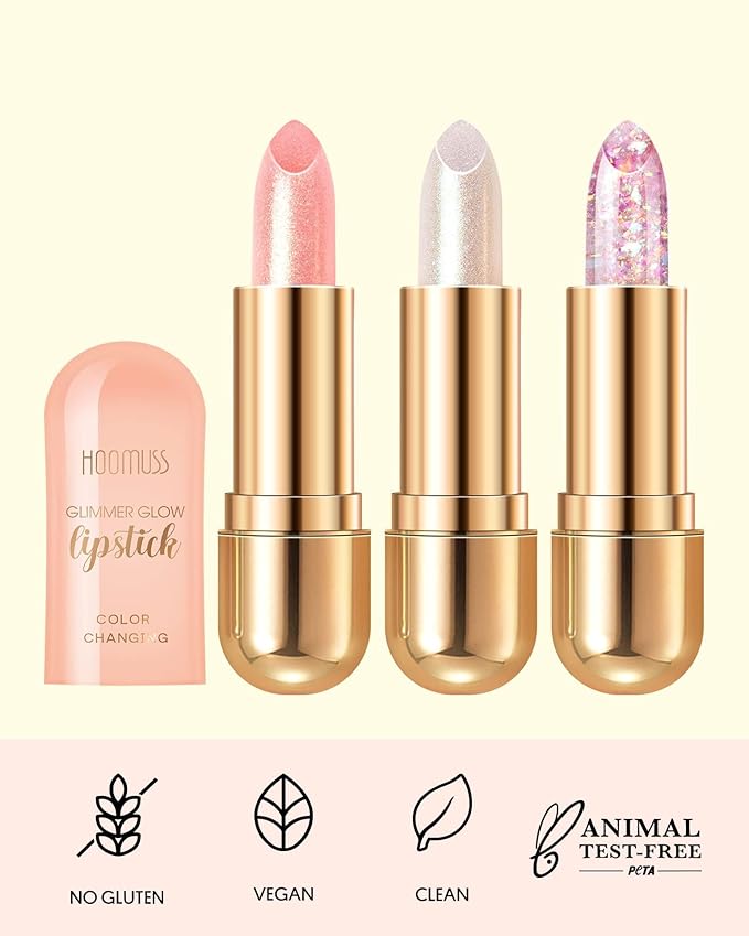 Glimmer Balm, Tinted Lip Balm Long Lasting PH Lipstick, Color Changing Lipstick Natural Chapstick, Glitter Pink Shade Lipstick (3pack)-Velvo Beauty