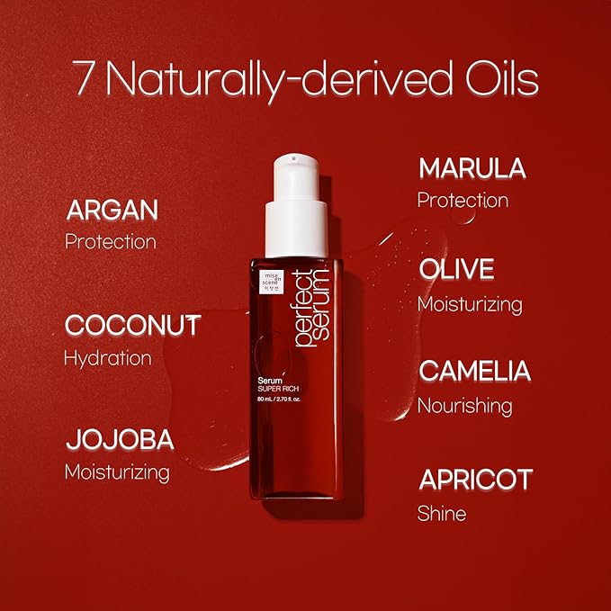 Mise En Scene Perfect Super Rich Serum with Argan Oils - Hair Essence for High Nutrition Intensive Care, Korean Hair Oil, 2.70 fl. Oz-Velvo Beauty