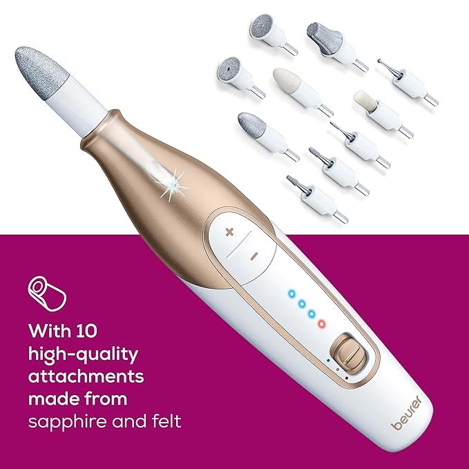 Beurer MP64 Nail Drill Kit, Cordless Electric Nail File with 10 Attachments and LED Light, Electric Manicure Set with Adjustable Speed, E-File for Manicure and Pedicure, with Storage Case-Velvo Beauty