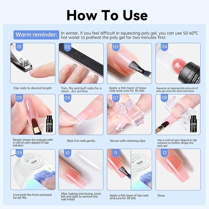 JEWHITENY 28 Colors Poly Nail Gel Set - 15ml Nude Pink Brown Black Grey Blue Yellow Tones for French Manicure DIY Nail Art Salon & Home Use Holiday Gift-Velvo Beauty