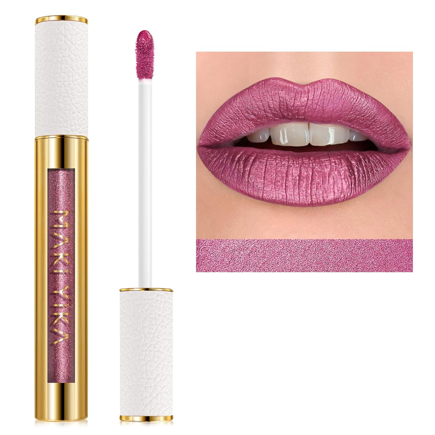 MAKI YIKA Metallic Pink Lipstick Long Lasting Hot Pink Lipsticks for Women, High Shine Glitter Lipstick No Smudge Transferproof Liquid Lip Gloss (BR01 Love Story)-Velvo Beauty