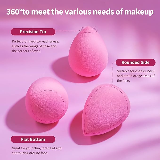 BEAKEY Latex-Free Blender Makeup Sponge for Blending, Pink Makeup Sponge Set, Soft Beauty Sponge, for Flawless Application of Liquid, Cream, and Powder Cosmetics-Velvo Beauty