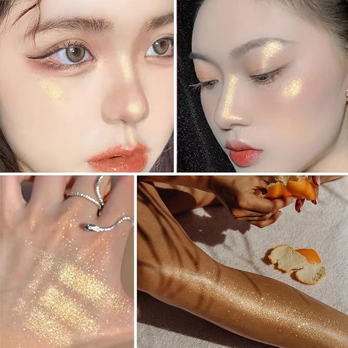 UCANBE Hydrating Body Shimmer Face Glitter Highlighter Makeup Liquid Glow Lotion for Women Holographic Luminizer for Hair for Valentine's Day Gifts (Champagne Gold - 01)-Velvo Beauty