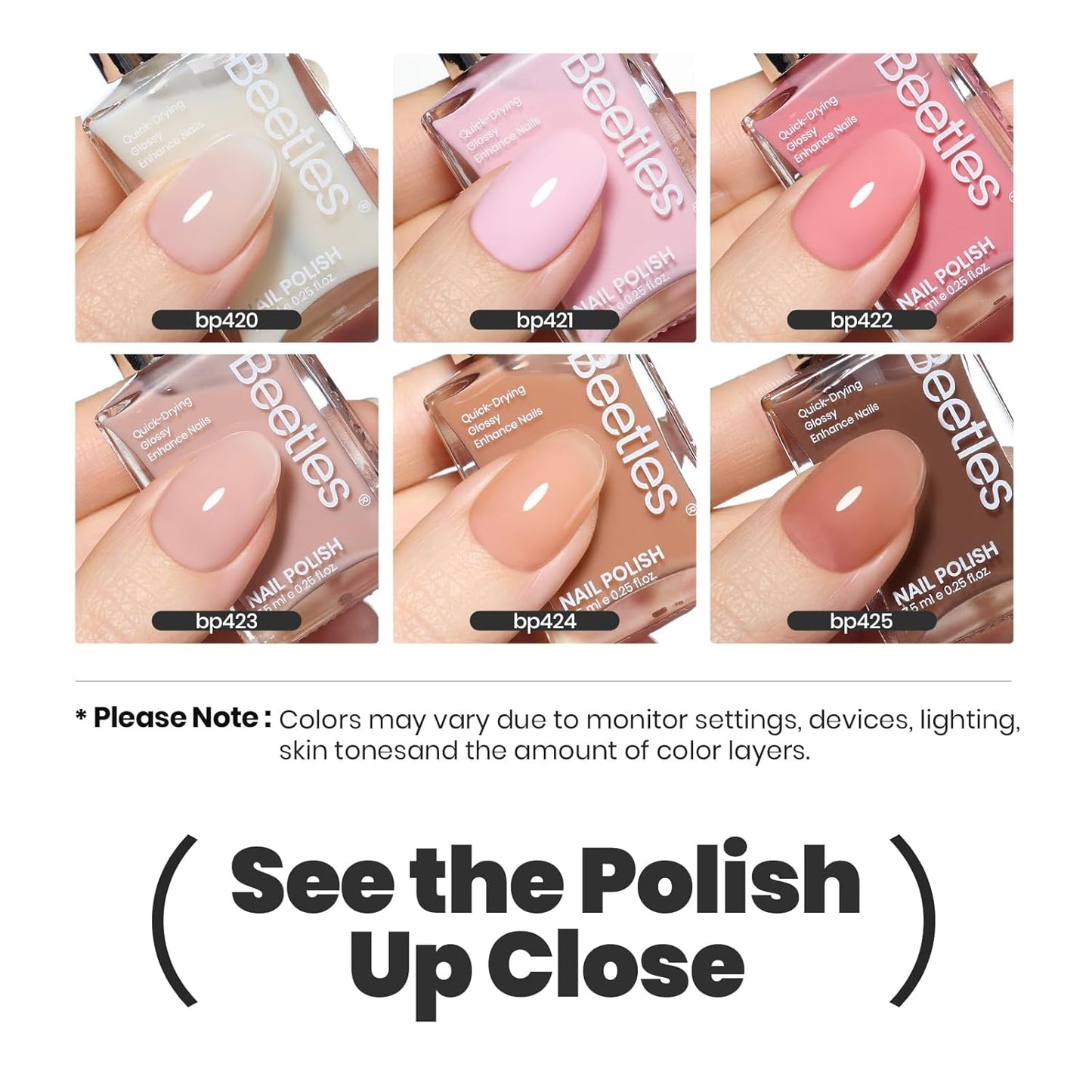 Beetles Jelly Nail Polish Set,6 Colors Pink Nude Jelly Quick Dry Nail Polish Fingernail Fast Drying & Long Lasting Nail Strengthener Polish Gifts for Women-Velvo Beauty