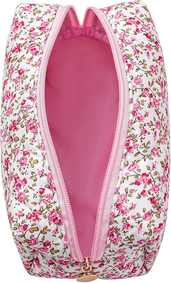 Makeup Bag Travel Cosmetic Bag for Women Girls, Zipper Make Up Pouch, Floral Flowers Toiletry Organizer Makeup, Portable Storage Cosmetic Travel Cloth Bag (Red-Floral)-Velvo Beauty