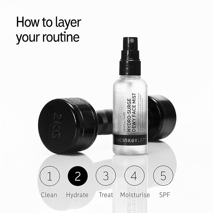 The INKEY List Hydro-Surge Dewy Face Mist 2.6 fl oz, Hydration Boosting Spray, Fragrance-Free & Alcohol-Free, Gentle Formula for Sensitive Skin, On-The-Go Application, Vegan Friendly-Velvo Beauty