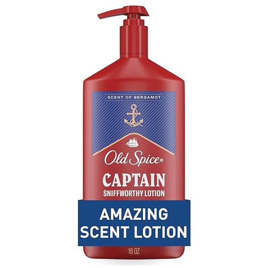Old Spice Hand, Face & Body Lotion for Men, 24/7 Lightweight Moisturization with Amazing Scent, Instant Absorption, For All Skin Types, Captain with Bergamot Scent, 16 oz-Velvo Beauty