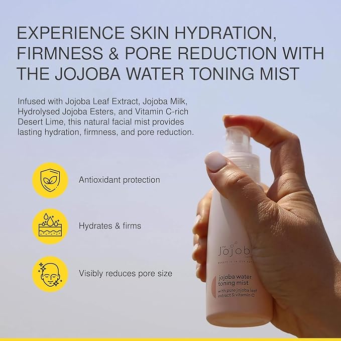 The Jojoba Company Water Toning Mist With Pure Jojoba Leaf Extract & Vitamin C - Hydrating, Toning & Firming - Antioxidant Protection - Reduces Pore Size - For Thirsty, Dehydrated & Dry Skin - 50ml-Velvo Beauty