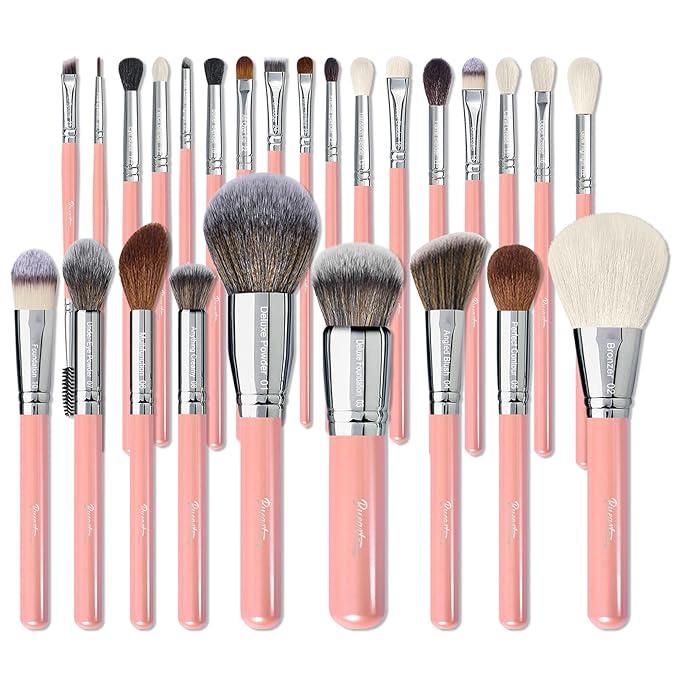 Bueart Design Makeup Brushes Set 26pcs Real Natural Goat Hair Professional labeled Foundation Face Blending Blush Concealers Eyeshadow Brush Set(26Pcs Pearl Pink)-Velvo Beauty