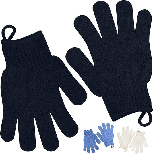 Exfoliating Glove with Hanging Loop - Bath Gloves 1 Pair Shower Gloves, Heavy Exfoliating Gloves for Men and Women Shower Gloves Body Wash Makes Skin Soft Healthy Body Exfoliating Gloves 1 Pair Black-Velvo Beauty