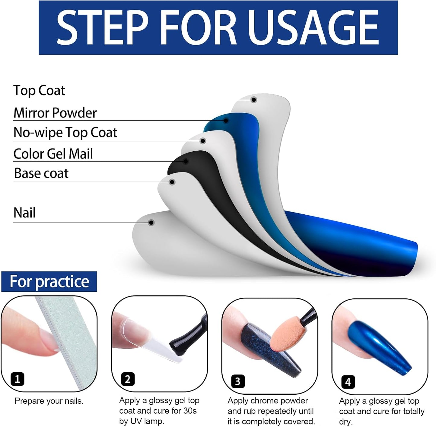 Artdone Chrome Nail Powder, Dark Blue Iridescent Aurora Powder Metallic Mirror Effect Pigment Pearlescent Mermaid Pigment Pearl Glitter Dust Kit, Nail Art Decoration, Resin Craft-Velvo Beauty