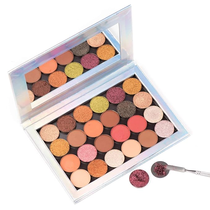 56Pcs Metal Stickers for Magnetic Palette Empty Eyeshadow Makeup Palette + Depotting Spatula (28Pcs Round + 28Pcs Square)-Velvo Beauty