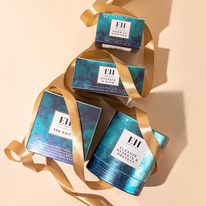 Emma Hardie Cleanse, Hydrate & Protect Gift Set: 30ml Moringa Cleansing Balm, 30ml Midas Touch Revitalising Cream & 15ml Protect & Prime SPF30 Sunscreen Face Moisturiser, Natural & Cruelty Free-Velvo Beauty