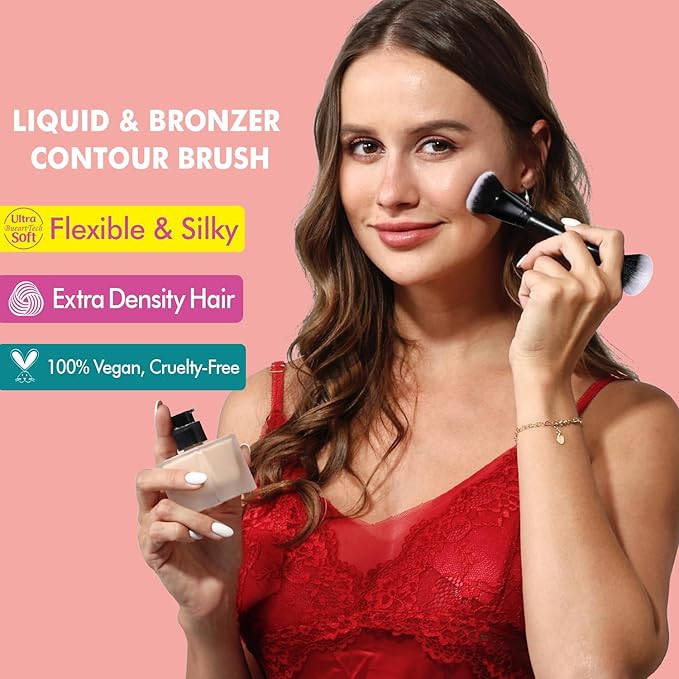 Bueart Design Complexion Duo Brush and Liquid & Bronzer Contour Makeup brushes set with ultra-soft dense hair Double-ended for Foundation Liquid Cream Concealer,Vegan and Cruelty-Free,M18-Velvo Beauty