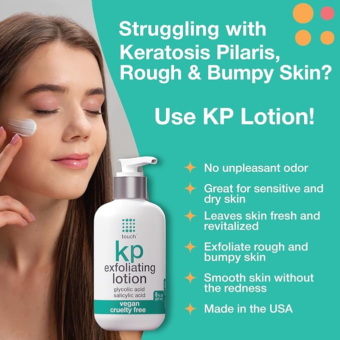 TOUCH Glycolic Acid Lotion for Keratosis Pilaris - KP Exfoliating Body Lotion Moisturizer - for AHA BHA Rough & Bumpy Skin- Gets Rid of Redness - 8 Fl Oz-Velvo Beauty