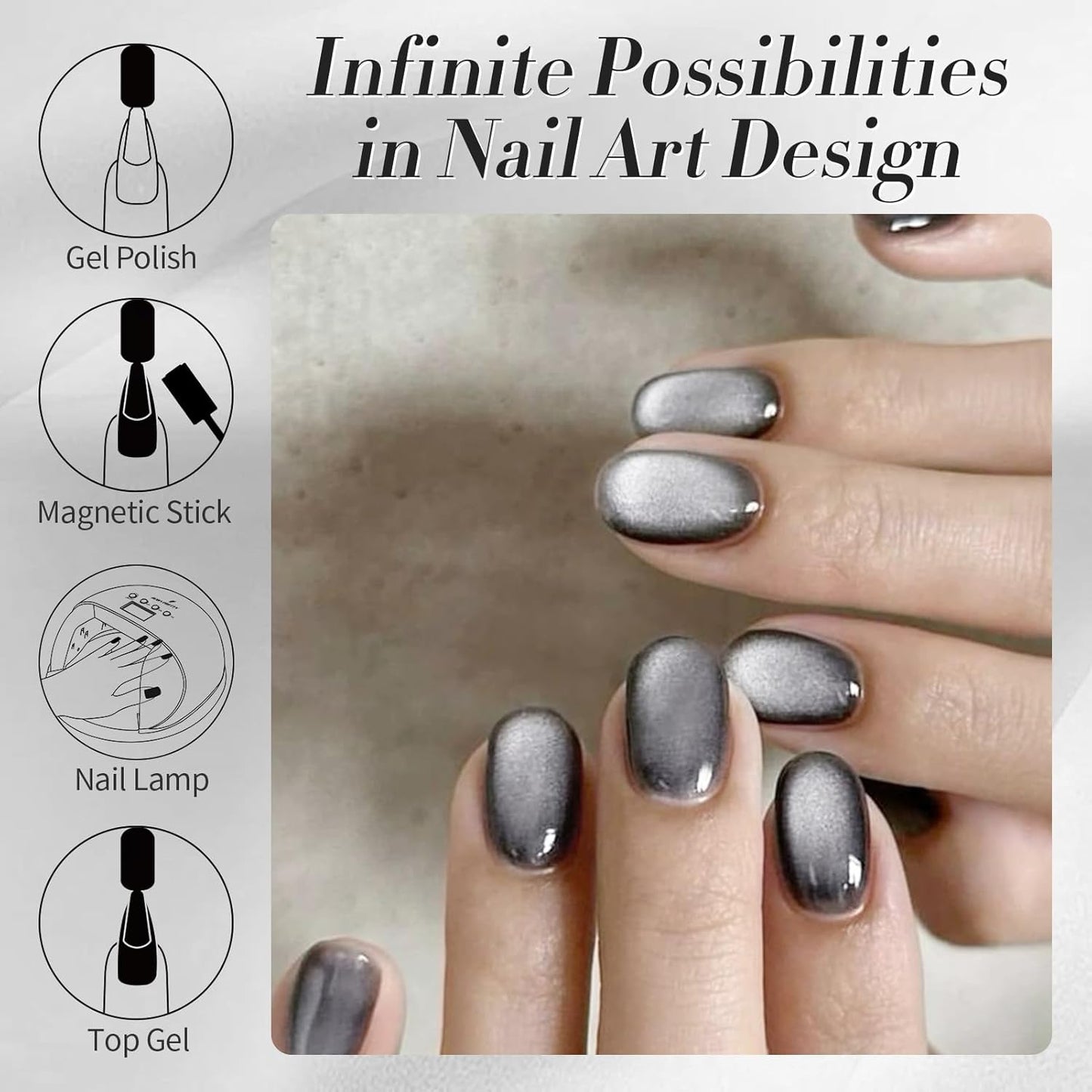 Born Pretty Cat Magnetic Eye Gel Nail Polish, Gray Moonlight Cat Magnetic Gel, Glass Shiny Effect Gray Soak Off Nail Art Salon Manicure Home Gift 15ml-Velvo Beauty