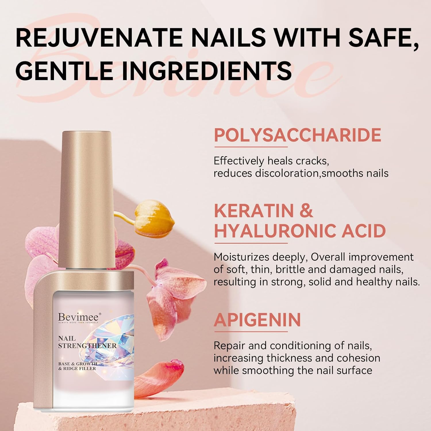 Nail Strengthener Natural Nails Hardener Extra Strong and Growth Nude Nail Repair Strengthening Polish Ridge Filler for Weak and Damaged Nails 12ML-Velvo Beauty