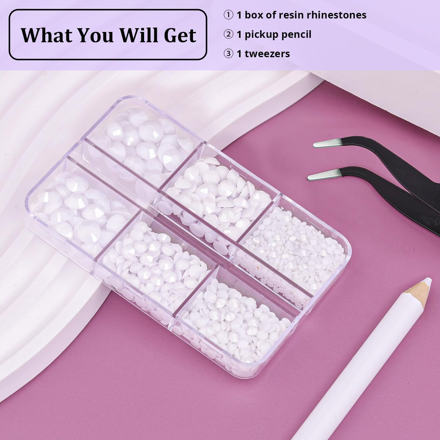 Resin Rhinestones for Crafting, 1 Box White Multi Sizes Flatback Bedazzling Crystals for Crafts Nail Art Decoration, Non Hotfix Gems Charms for Tumbler Shoes Clothing Fabric Face Makeup-Velvo Beauty