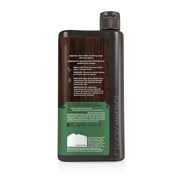 Every Man Jack Nourishing Pacific Cypress Mens Body Wash for All Skin Types - Naturally Derived Ingredients - Cleanse and Hydrate Skin with Coconut and Glycerin - 24oz 2 Bottles-Velvo Beauty