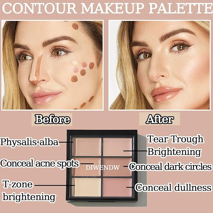 6 Colors Correcting Concealer Palette,Colors Corrector Palette,Moisturizing Full Coverage Liquid Foundation Cream Contour Makeup Palette with Brush-Velvo Beauty