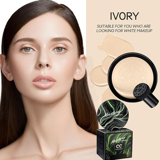Mushroom Head Air Cushion CC Cream - BB Cream Foundation Makeup Moisturizing Concealer Long-Lasting, Cushion Foundation Full Coverage Self Adjusting for Mature Skin & All Skin Types(Ivory)-Velvo Beauty