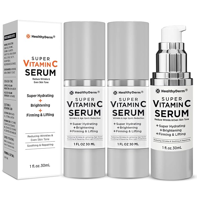 Super Vitamin C Serum for Women Over 70: Niacinamide, Vitamin C, Hyaluronic Acid, Peptides, Vitamin E, Caffeine, Bakuchiol, Hydrating, Lifting, Wrinkle & Age Spots Reduction Pack of 3-Velvo Beauty