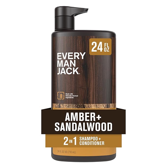 Every Man Jack 2-in-1 Daily Shampoo + Conditioner - Amber + Sandalwood | Nourishing For All Hair Types, Naturally Derived, Cruelty-Free Shampoo and Conditioner Set for Men | 24oz -1 Bottle-Velvo Beauty